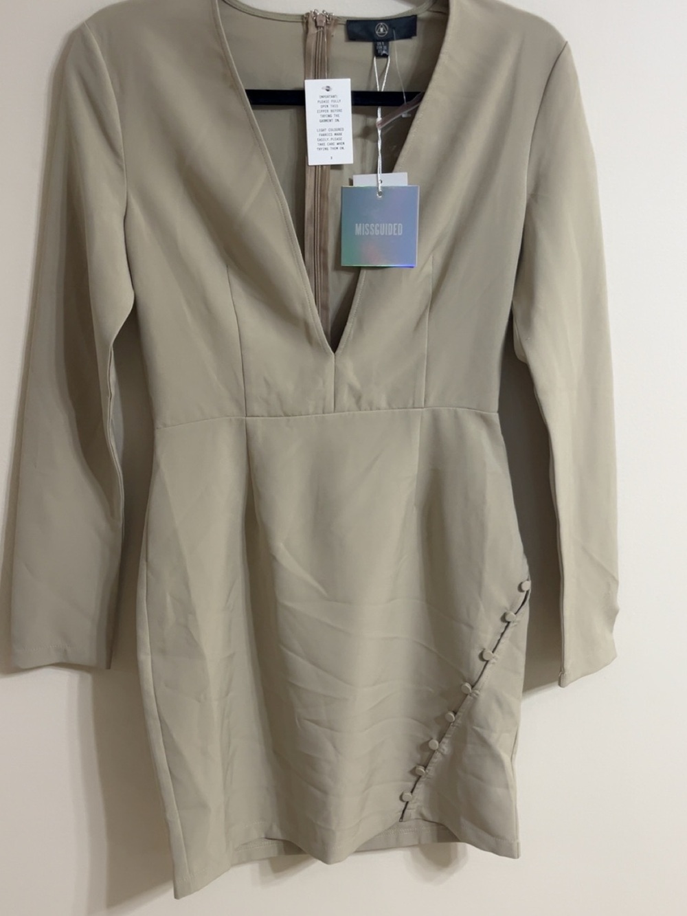 Missguided sage green V-Neck Long Sleeve Mini Dress